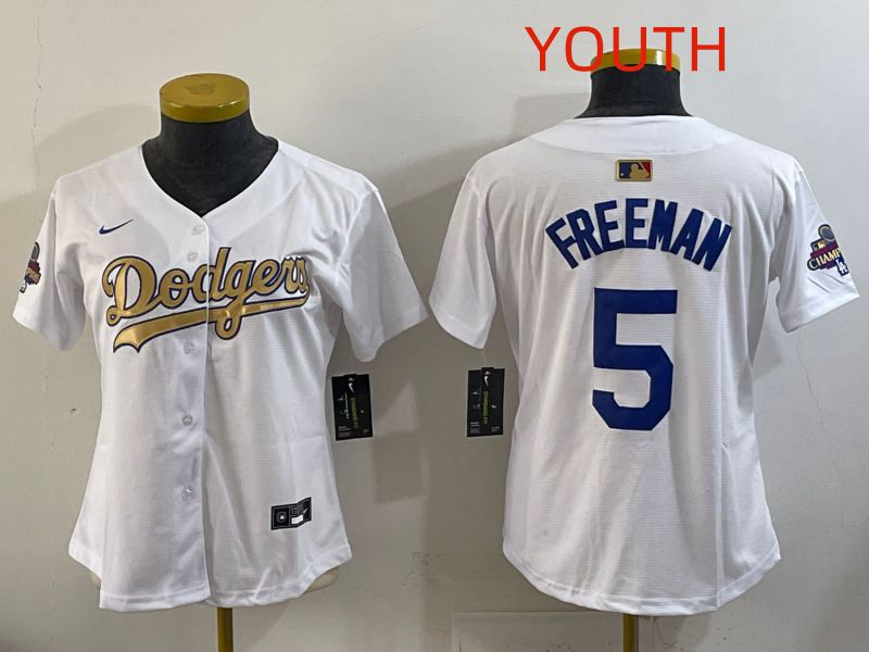 Youth Los Angeles Dodgers #5 Freeman White Champion edition Nike MLB Jersey style 001